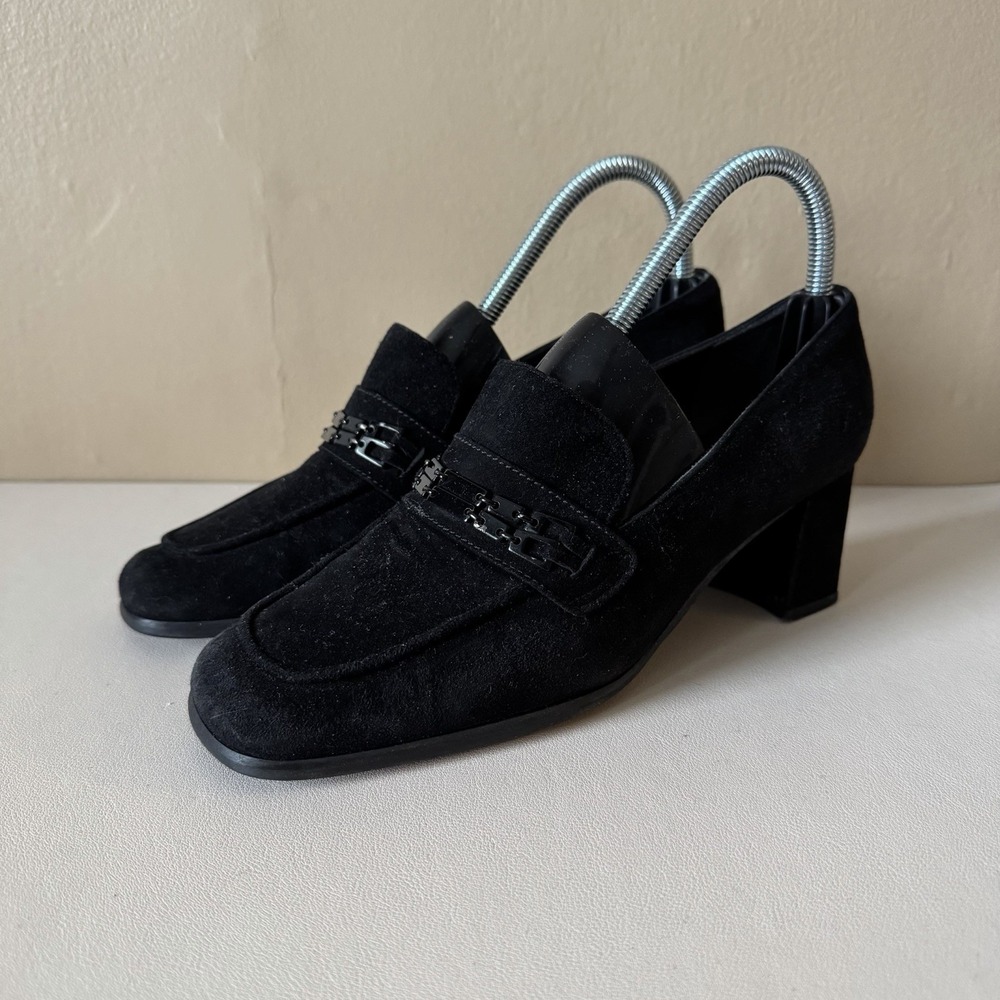 Stuart Weitzman Women's Black Loafer Block Heels Sz 7.5 Old Money Classic Career